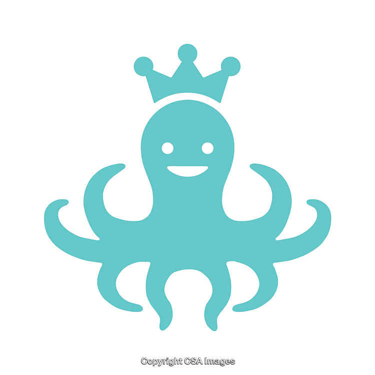Cute Teal Octopus Wearing a Crown in a Minimalist Design