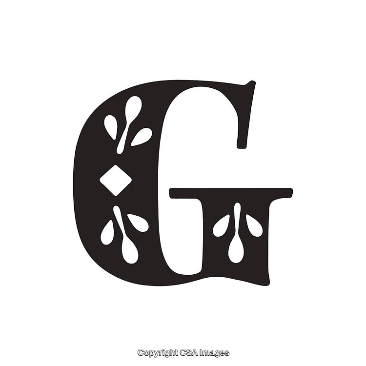 Decorative Letter G with Elegant Floral and Geometric Elements