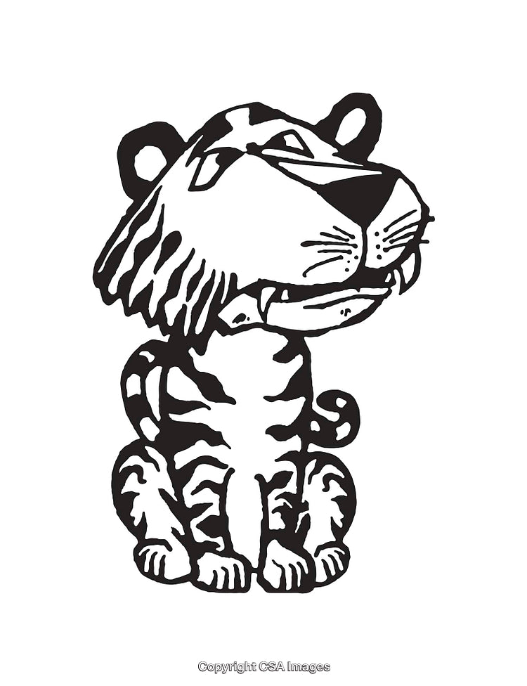 Cute Line Art Illustration of a Sitting Tiger in Black and White