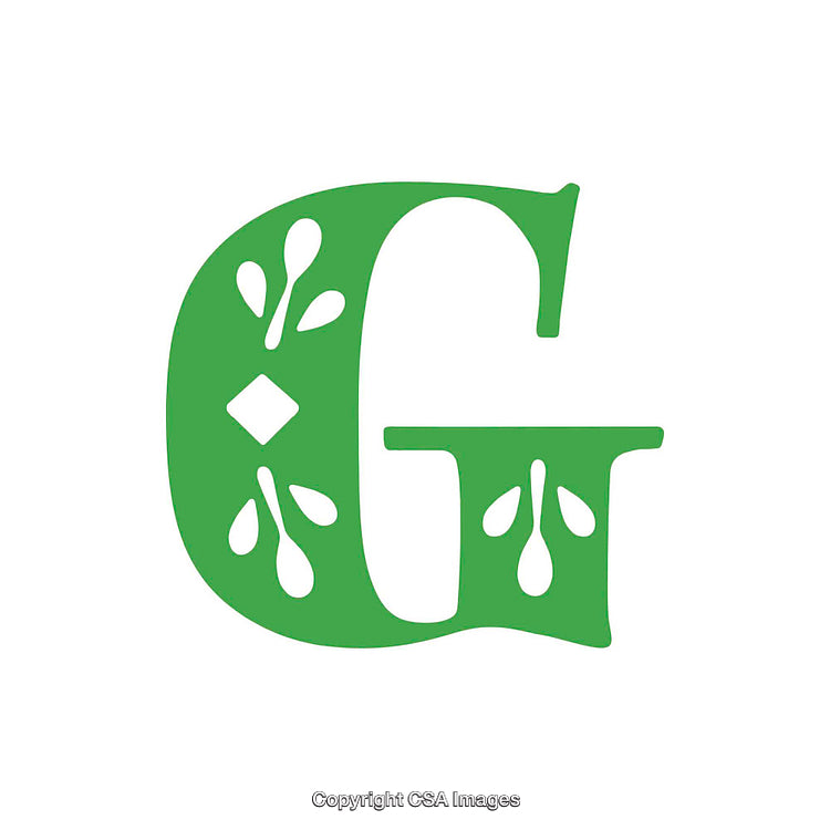 Green Decorative Letter G with Floral Ornament Design