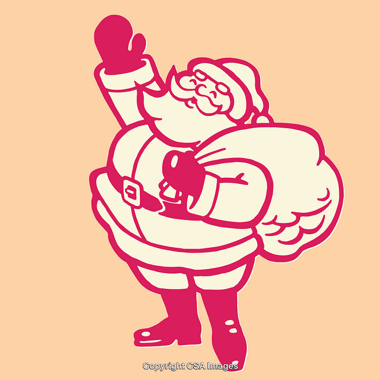 Vintage Santa Claus Illustration in Line Art Style with Festive Colors