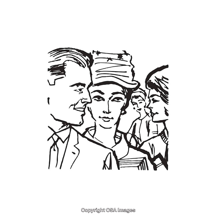 Stylized Line Art Illustration of a Group of Retro-Styled Individuals