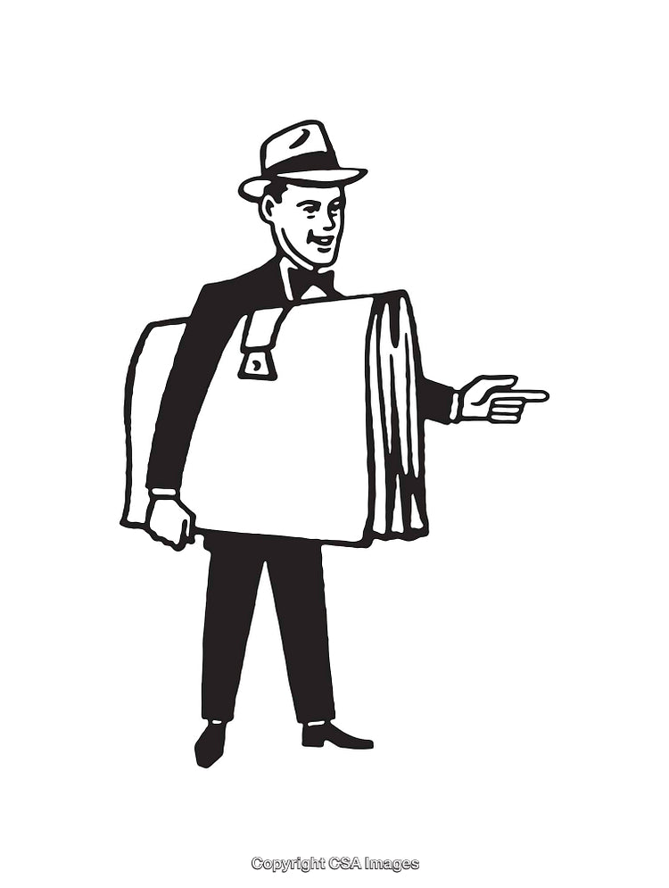 Retro Line Art of a Businessman Pointing and Wearing Newspaper Outfit