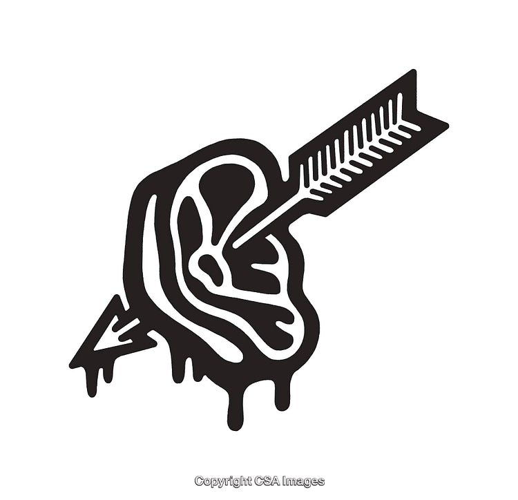 Black And White Illustration of an Ear Impaled by an Arrow