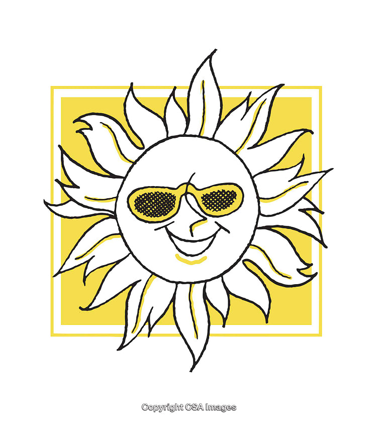 Cartoon Sun Illustration with Sunglasses in Bright Yellow Theme