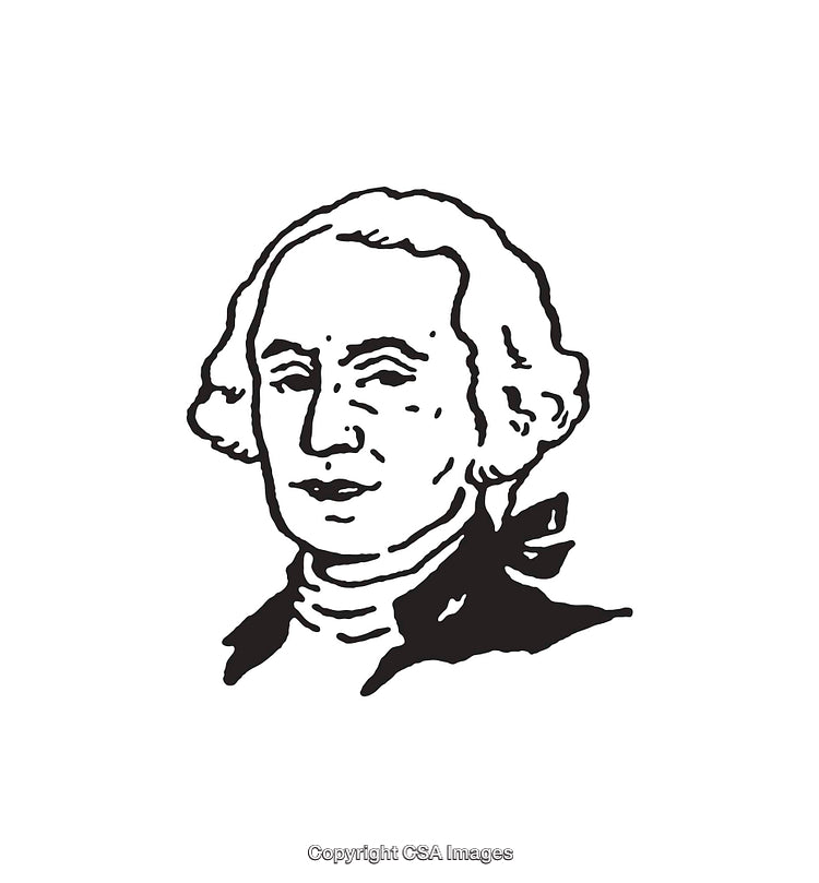 Black and White Illustration of a Historical Figure in Line Art Style