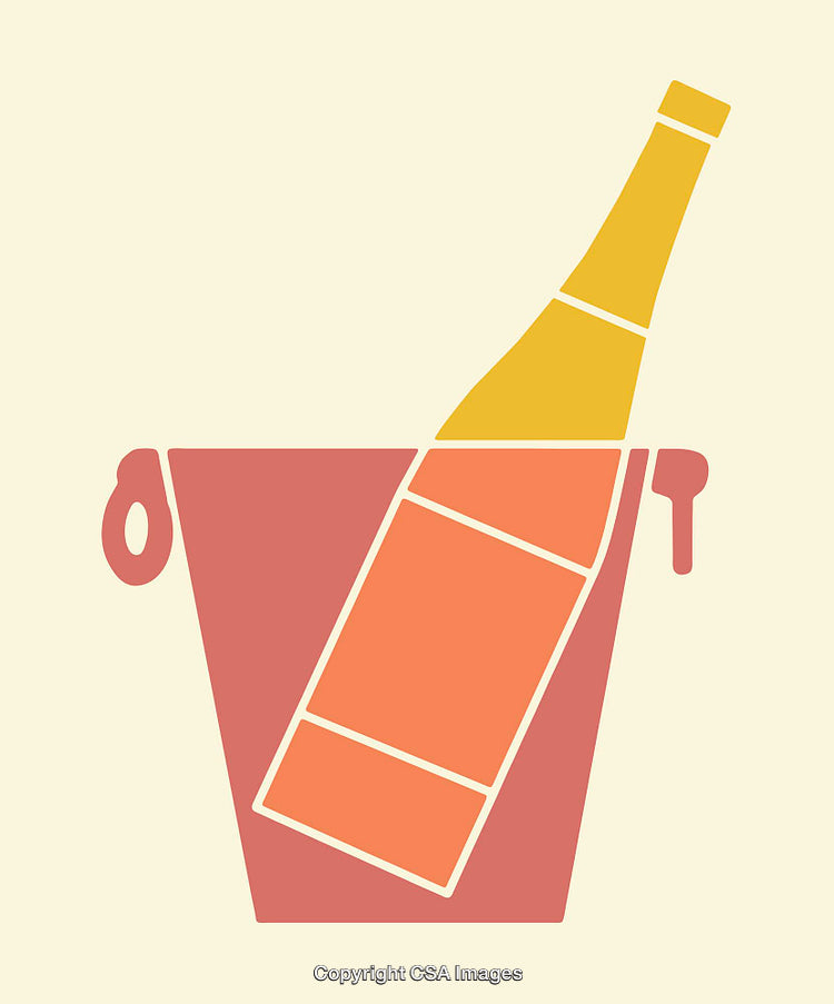 Colorful Line Art Illustration of a Wine Bottle in a Cooler Bucket