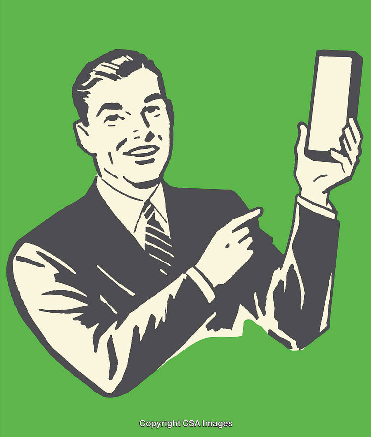 Retro Style Businessman Highlighting Device in Line Art Illustration