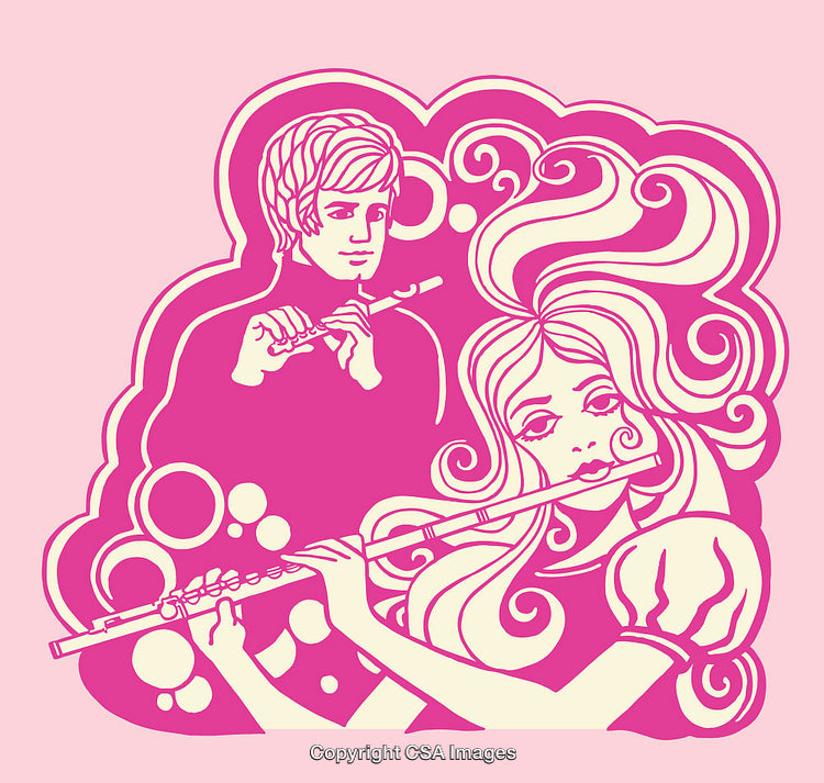 Colorful Retro Illustration of Musicians Playing Wind Instruments Together