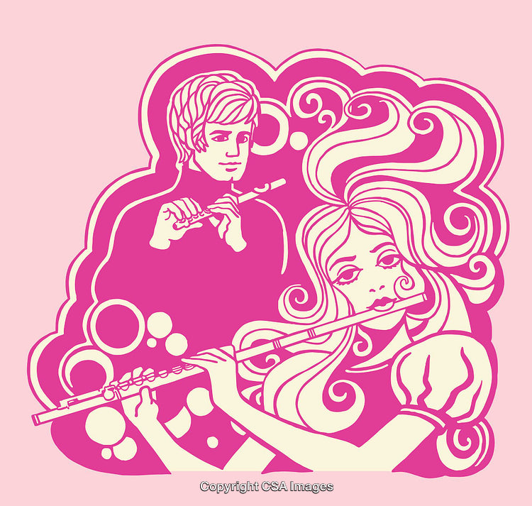 Colorful Retro Illustration of Musicians Playing Wind Instruments Together