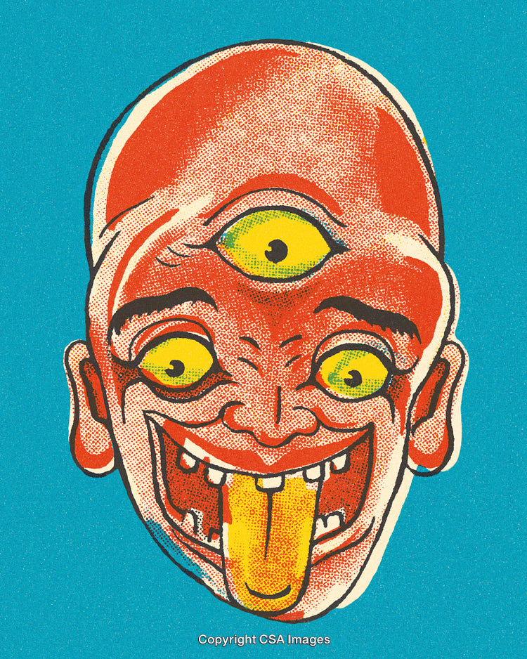 Vibrant Illustration of a Cyclops Cartoon Face With Exaggerated Features
