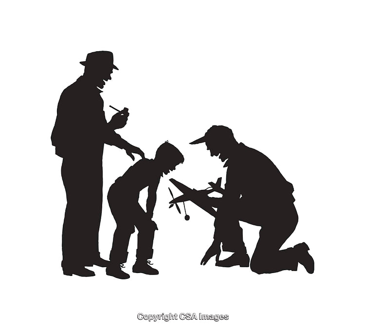 Silhouette of People Interacting with a Model Plane