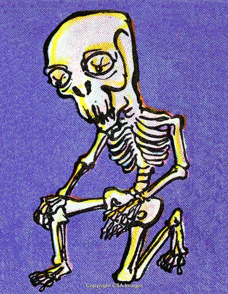 Stylized Skeleton Illustration on a Purple Pop Art Background