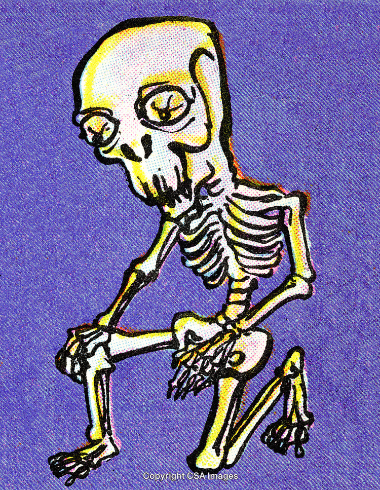 Stylized Skeleton Illustration on a Purple Pop Art Background