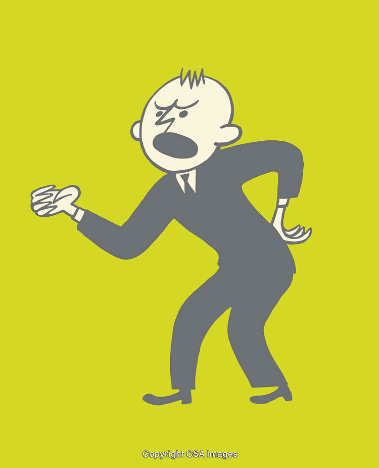 Cartoon Illustration of Businessperson with Back Pain on Yellow Background