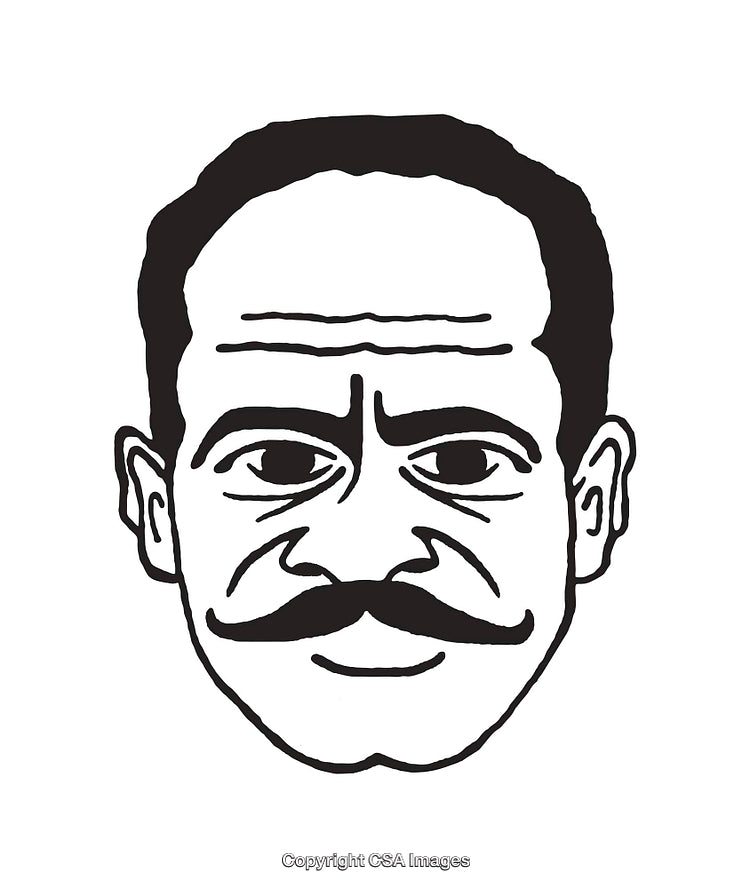 Bold Black and White Line Art Illustration of a Man with a Mustache