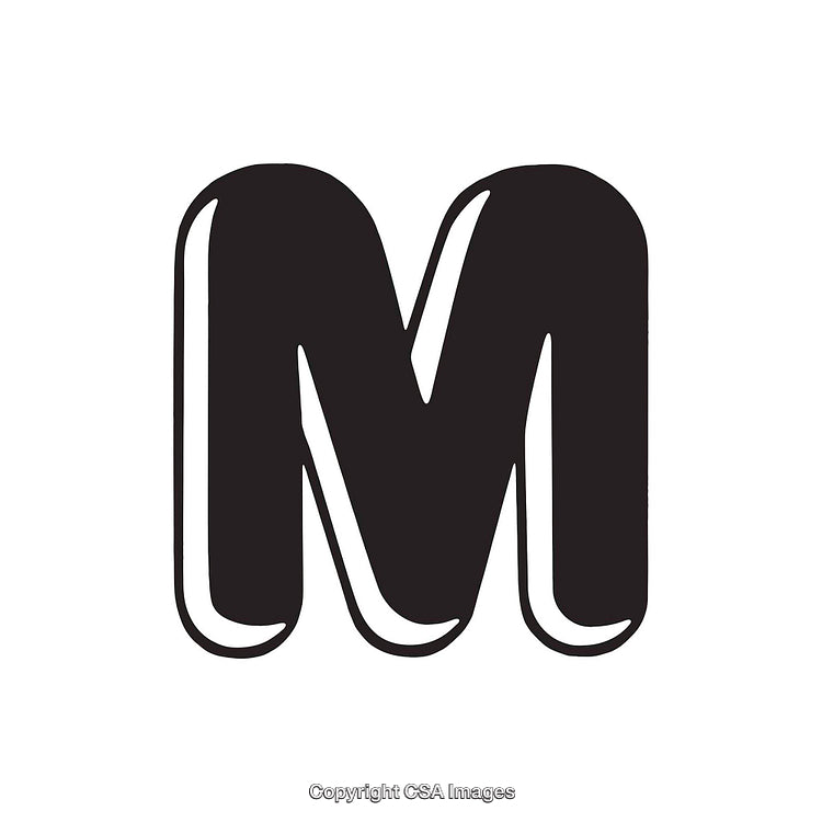 Bold Black Letter M Graphic Design Element on White Background