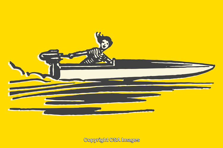 Dynamic Yellow Artwork of a Person Racing in a Motorboat