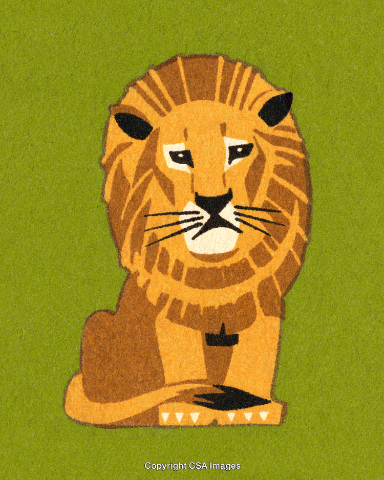 Illustrated Lion Artwork with Vibrant Green Background and Noble Expression