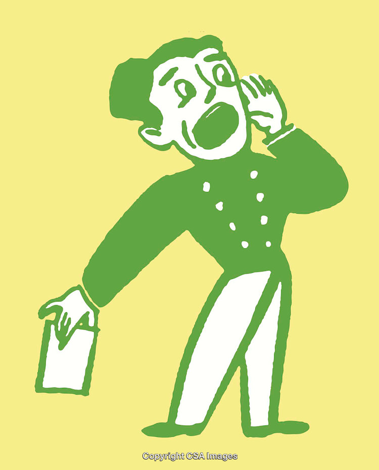 Retro Illustration of a Courier Calling Out and Holding a Letter