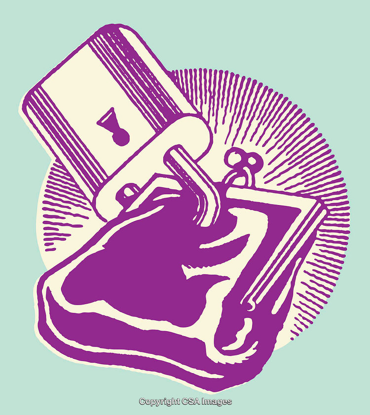 Surreal Purple Padlock and Wallet Line Illustration on Green Background