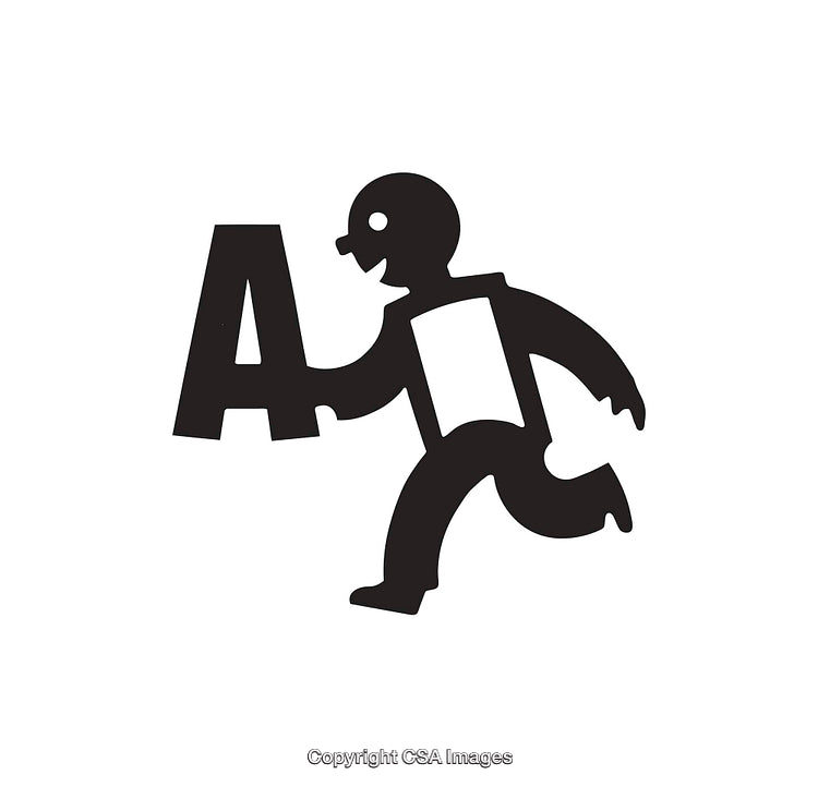 Modern Black and White Illustration of Figure Holding a Letter