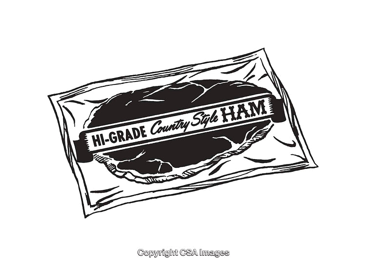 Black and White Line Art Illustration of Packaged Country Style Ham