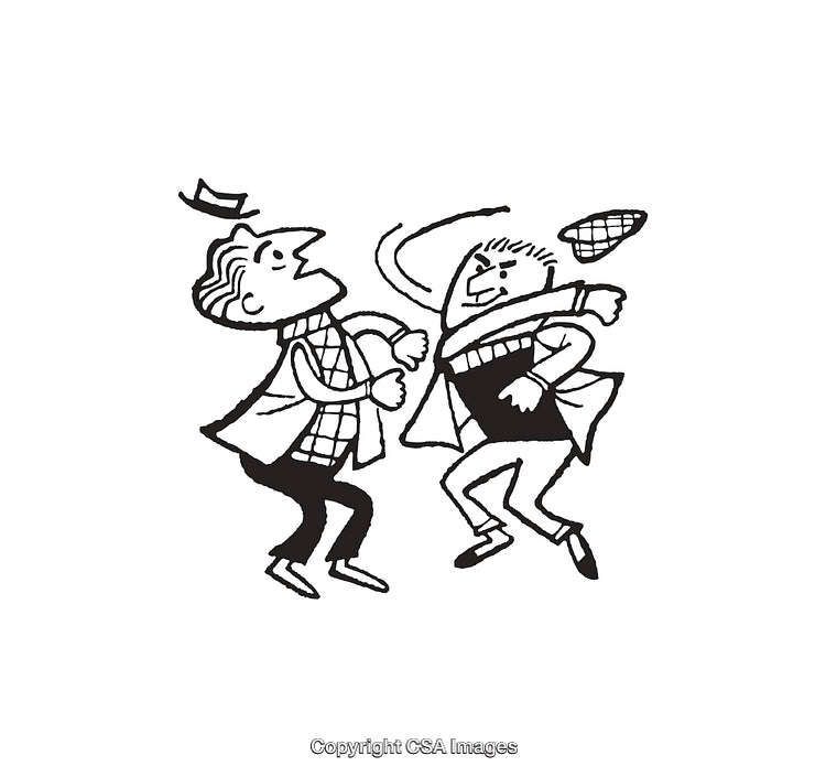 Humorous Line Art of Two Men in an Argumentative Conflict