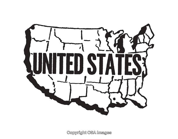 Black and White Map Illustration of the United States