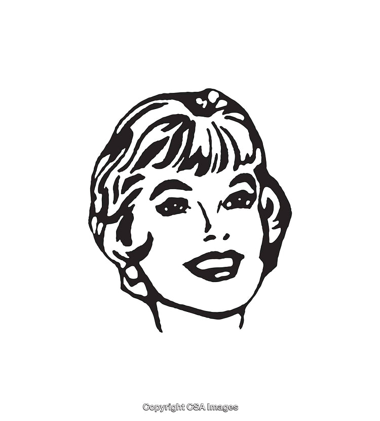 Black and White Line Art Illustration of a Smiling Woman's Face