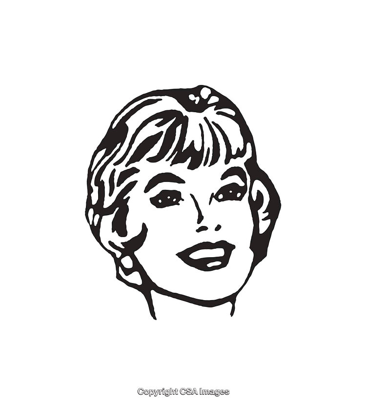 Black and White Line Art Illustration of a Smiling Woman's Face