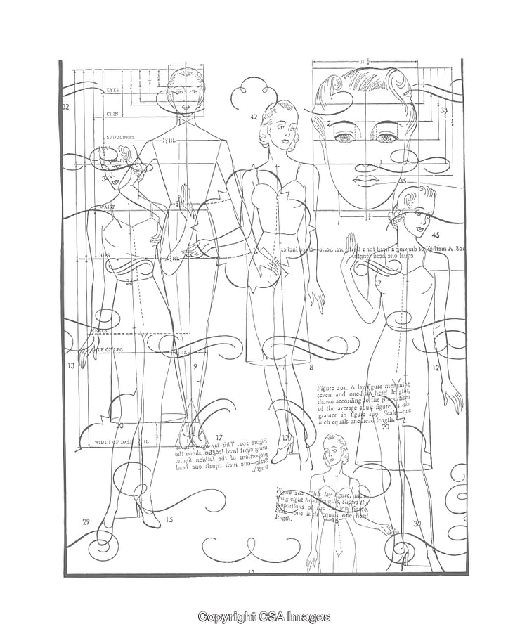 Diagram of Figure Drawing and Proportion Studies for Design Exploration