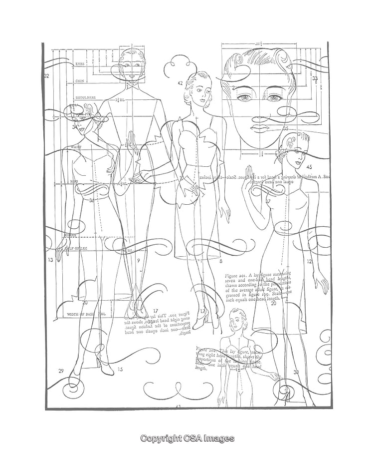 Diagram of Figure Drawing and Proportion Studies for Design Exploration