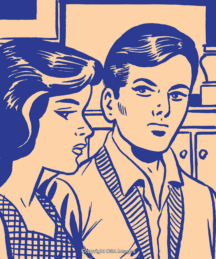 Pop Art Style Illustration of a Couple with Expressive Features