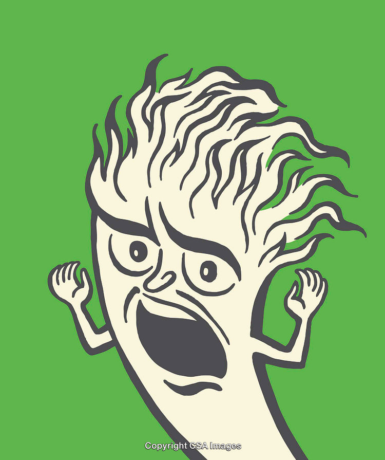 Cartoon Illustration of a Frustrated Character on a Green Background