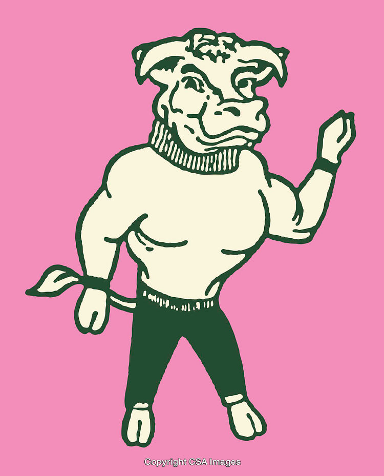 Cartoon Minotaur Character in Modern Outfit with Playful Gesture