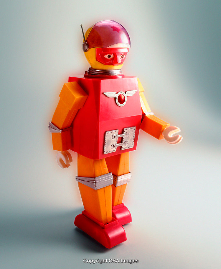 Retro Toy Robot in Bright Colors with a Unique Design
