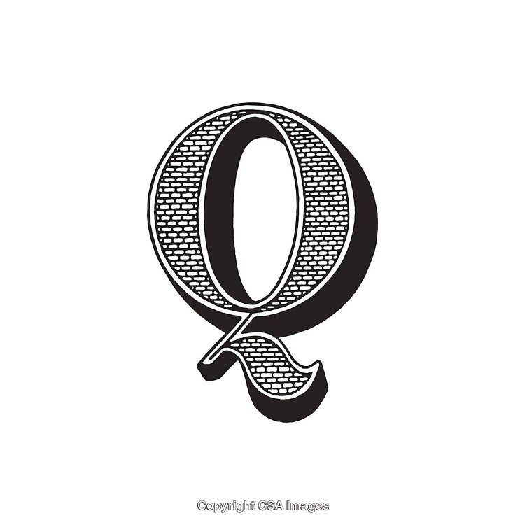 Elegant Engraved Style Illustration of the Letter Q in Monochrome