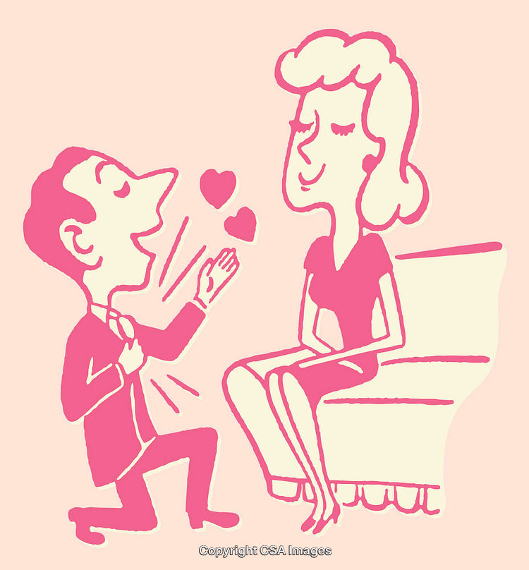 Retro Illustration of Romantic Gesture Between Couple in Love