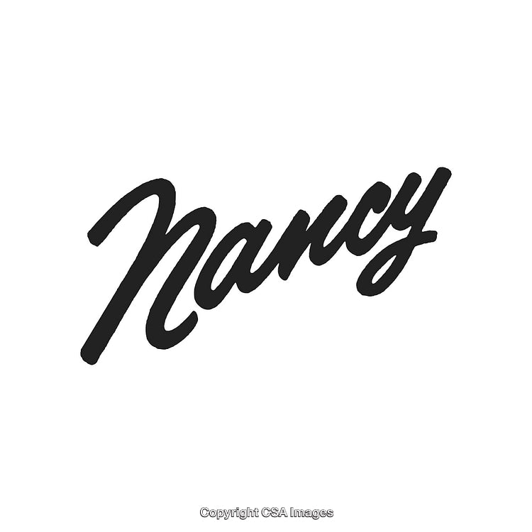 Stylish Script Typography of the Word Nancy in Black on White Background