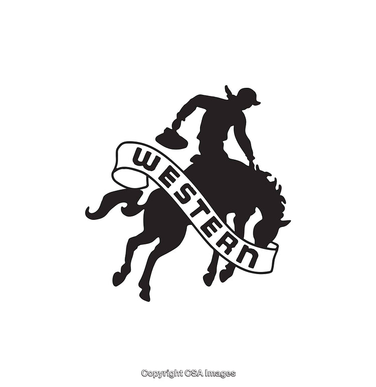 Silhouette of a Bucking Cowboy with Western Banner Icon