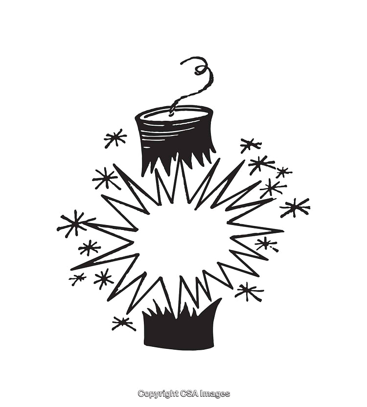 Explosive Black and White Line Art Illustration of a Burst Candle