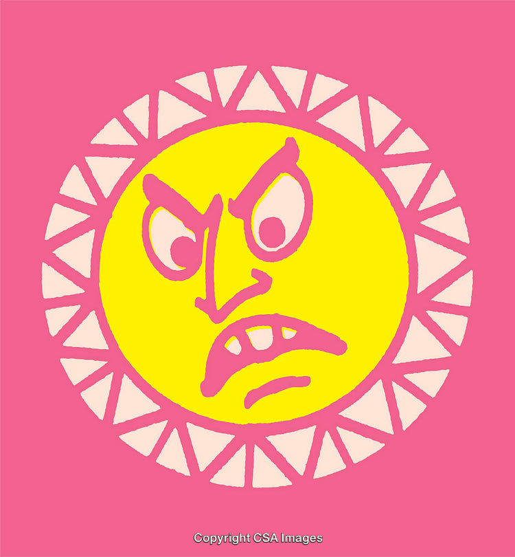 Bright Abstract Angry Sun Illustration on Vibrant Pink Background