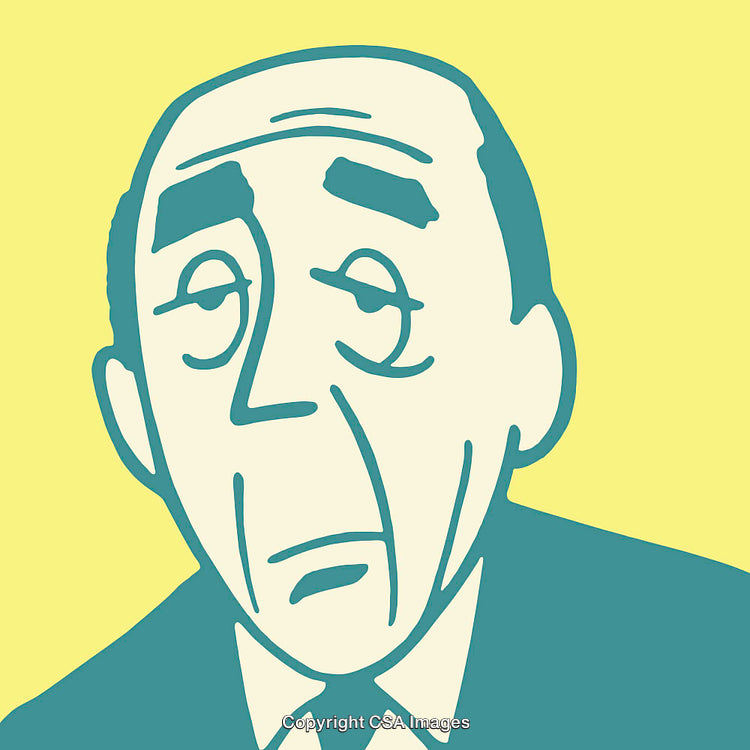 Abstract Line Drawing of a Person with Expressive Features on Yellow Background