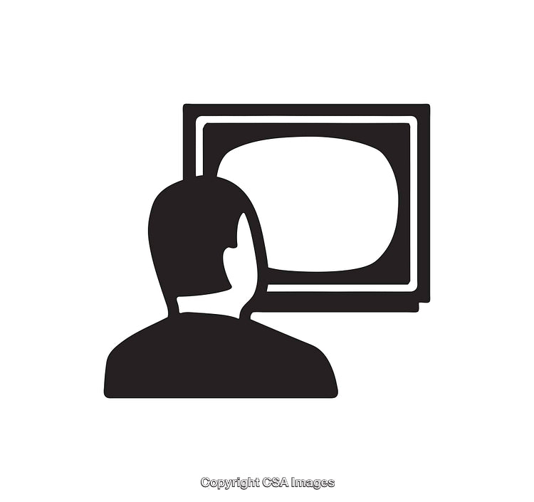 Silhouette of Person Viewing Television Screen in Minimal Black and White Icon