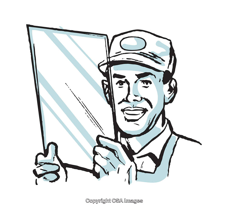 Illustration of a Smiling Worker Holding a Reflective Panel or Mirror