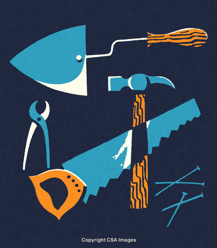 Colorful Illustrations of Hand Tools for Construction and Carpentry Projects