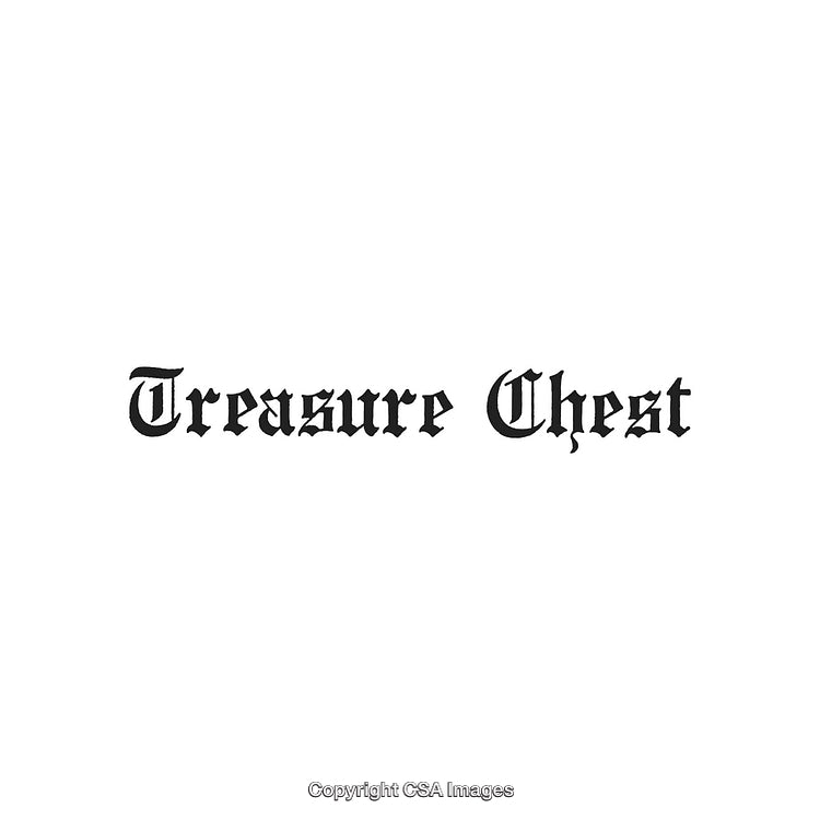 Elegant Blackletter Typography of the Words 'Treasure Chest' on White Background