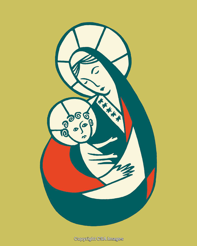 Graceful Artistic Depiction of Mother and Child in Vintage Style Colors