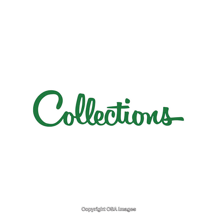 Green Script Word 'Collections' on a White Background